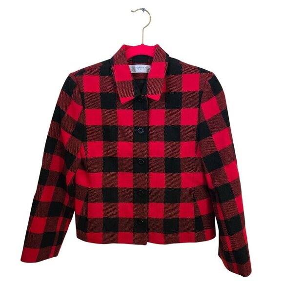 Valerie Stevens Vintage 100% Wool Buffalo Plaid Cropped Jacket Size 2p - Picture 1 of 5